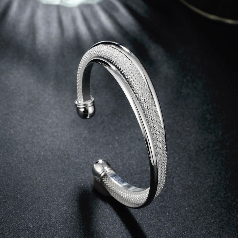 925 Sterling Silver Fashion Jewelry Large Reticulated Bracelet Women Bangle - Picture 5 of 6